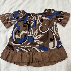 Terzo Millennio linen blouse top, bottom sleeve ruffle boho